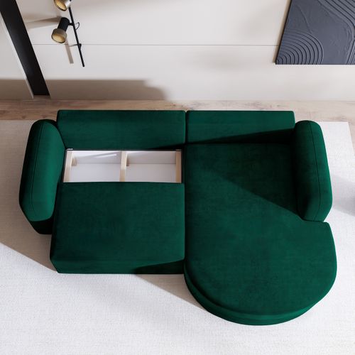 Canapé D'angle Amilia Vert Sapin En Velours Avec Fonction De Couchage