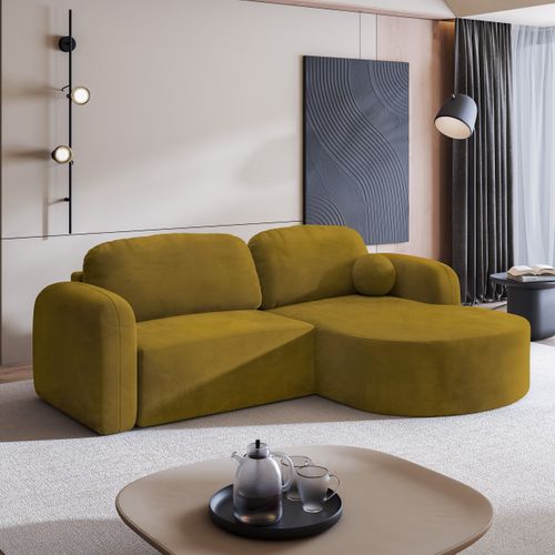 Canapé D'angle Amilia Jaune En Velours Avec Fonction De Couchage