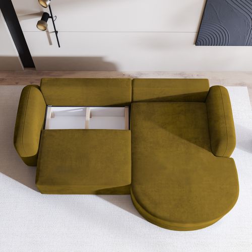Canapé D'angle Amilia Jaune En Velours Avec Fonction De Couchage