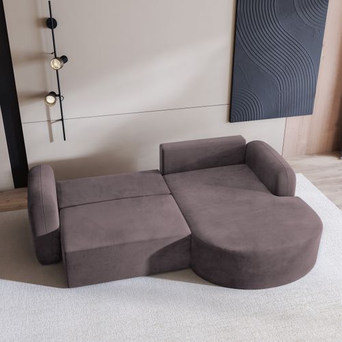 Canapé D'angle Amilia Violet En Velours Avec Fonction De Couchage