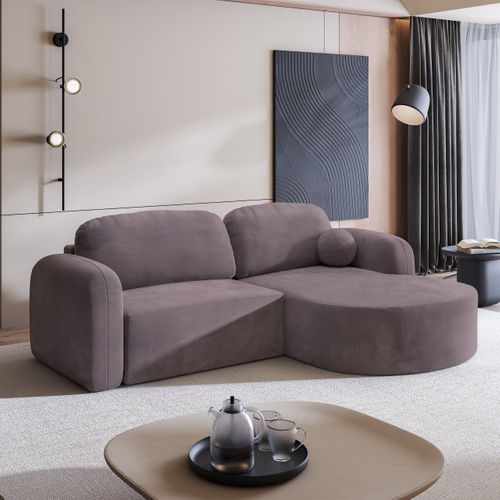 Canapé D'angle Amilia Violet En Velours Avec Fonction De Couchage