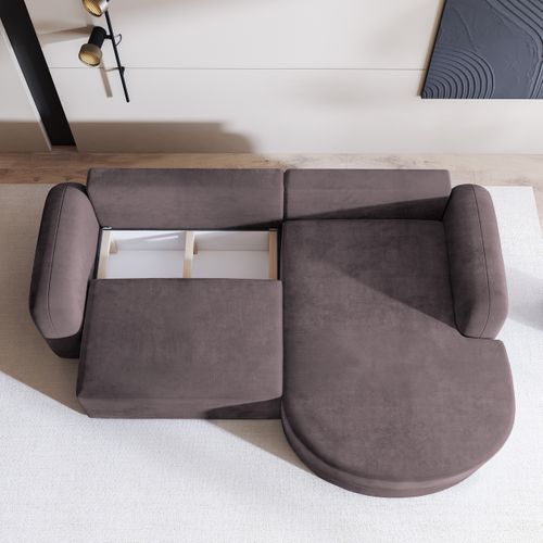 Canapé D'angle Amilia Violet En Velours Avec Fonction De Couchage