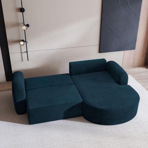 Canapé D'angle Amilia Bleu En Velours Avec Fonction De Couchage