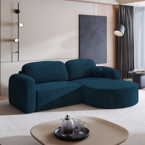 Canapé D'angle Amilia Bleu En Velours Avec Fonction De Couchage