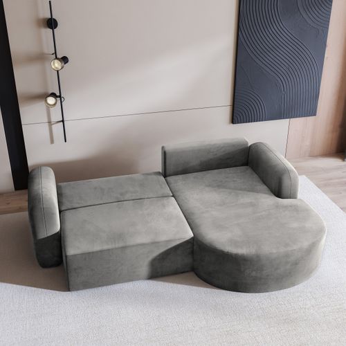 Canapé D'angle Amilia Gris Clair En Velours Avec Fonction De Couchage