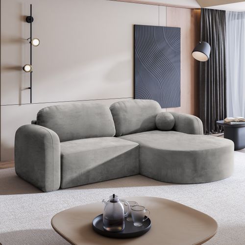 Canapé D'angle Amilia Gris Clair En Velours Avec Fonction De Couchage