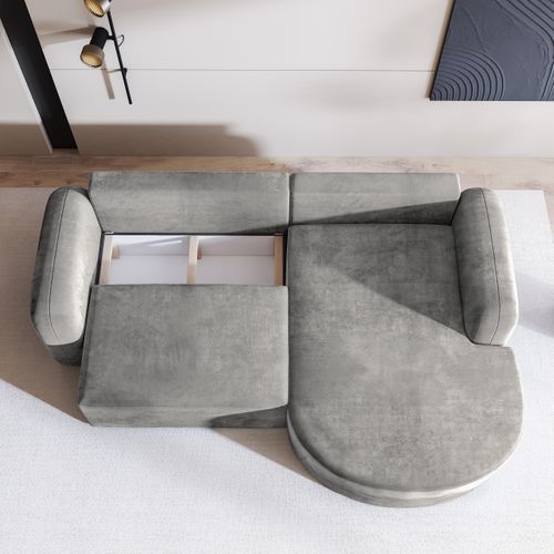 Canapé D'angle Amilia Gris Clair En Velours Avec Fonction De Couchage