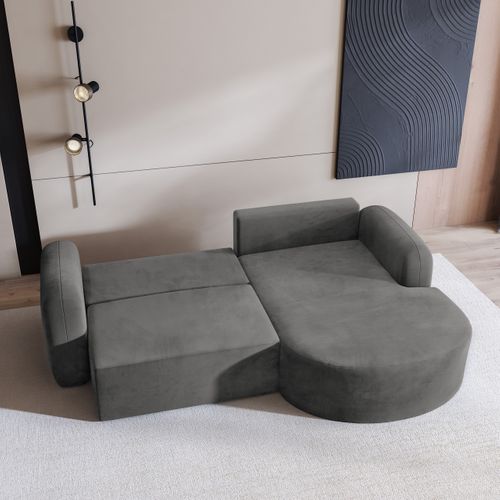 Canapé D'angle Amilia Gris En Velours Avec Fonction De Couchage