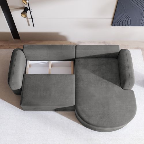 Canapé D'angle Amilia Gris En Velours Avec Fonction De Couchage