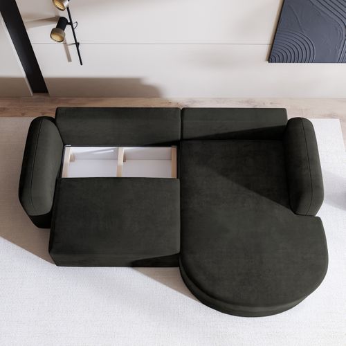 Canapé D'angle Amilia Noir En Velours Avec Fonction De Couchage