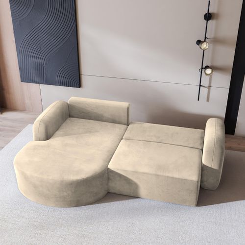 Canapé D'angle Amilia Crème En Velours Avec Fonction De Couchage
