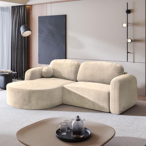 Canapé D'angle Amilia Crème En Velours Avec Fonction De Couchage