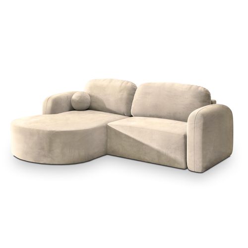 Canapé D'angle Amilia Crème En Velours Avec Fonction De Couchage