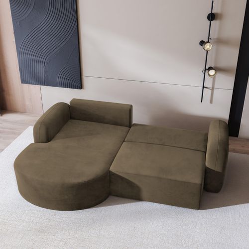 Canapé D'angle Amilia Beige En Velours Avec Fonction De Couchage