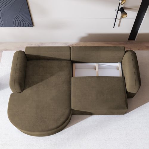 Canapé D'angle Amilia Beige En Velours Avec Fonction De Couchage