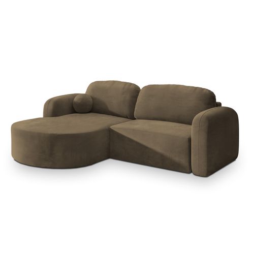 Canapé D'angle Amilia Beige En Velours Avec Fonction De Couchage