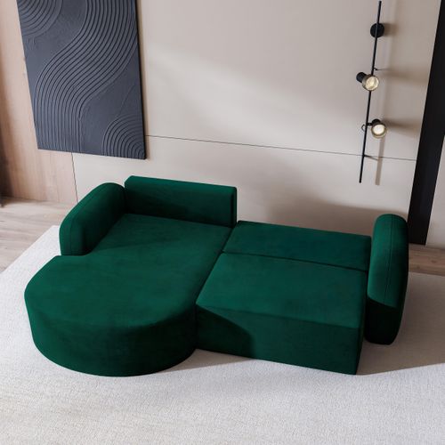 Canapé D'angle Amilia Vert Sapin En Velours Avec Fonction De Couchage