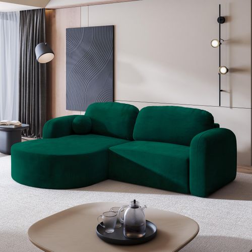 Canapé D'angle Amilia Vert Sapin En Velours Avec Fonction De Couchage