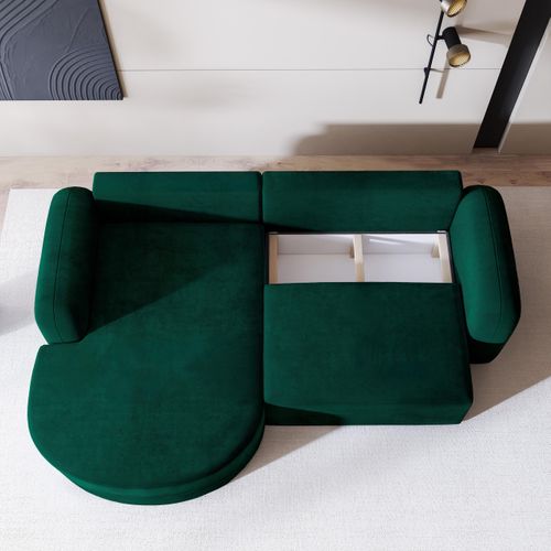 Canapé D'angle Amilia Vert Sapin En Velours Avec Fonction De Couchage