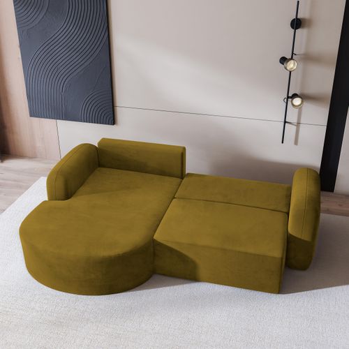 Canapé D'angle Amilia Jaune En Velours Avec Fonction De Couchage