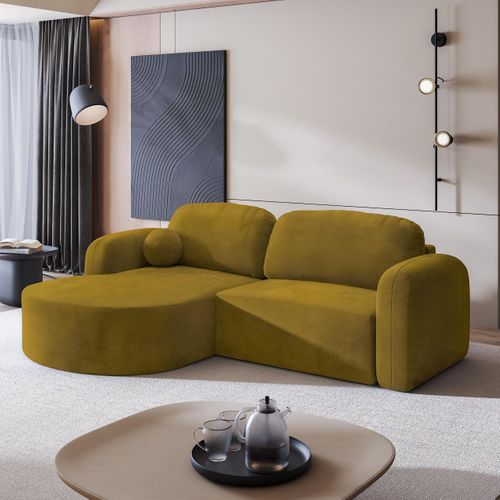 Canapé D'angle Amilia Jaune En Velours Avec Fonction De Couchage