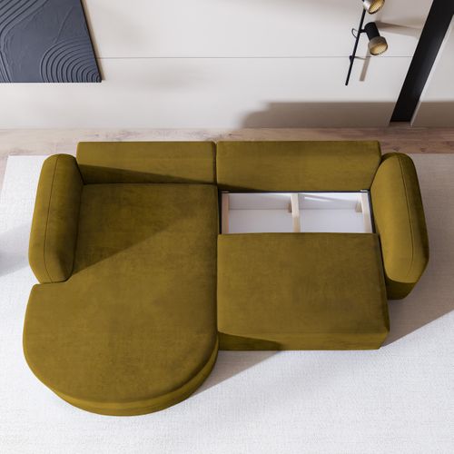 Canapé D'angle Amilia Jaune En Velours Avec Fonction De Couchage