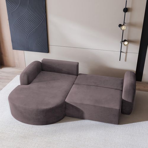 Canapé D'angle Amilia Violet En Velours Avec Fonction De Couchage