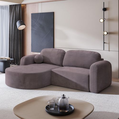 Canapé D'angle Amilia Violet En Velours Avec Fonction De Couchage