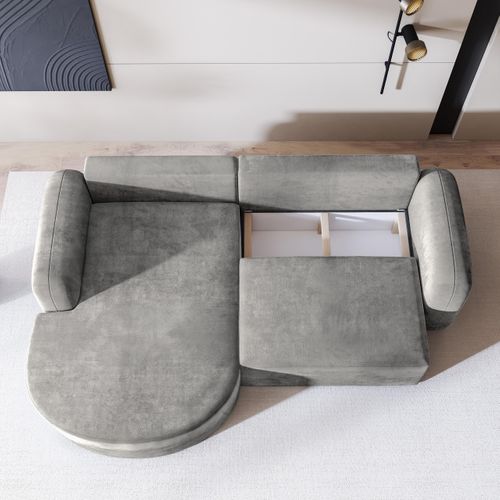 Canapé D'angle Amilia Gris Clair En Velours Avec Fonction De Couchage
