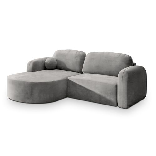 Canapé D'angle Amilia Gris Clair En Velours Avec Fonction De Couchage