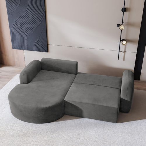 Canapé D'angle Amilia Gris En Velours Avec Fonction De Couchage