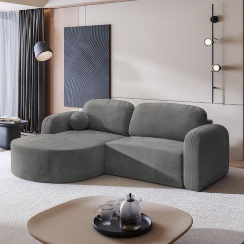 Canapé D'angle Amilia Gris En Velours Avec Fonction De Couchage