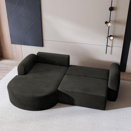 Canapé D'angle Amilia Noir En Velours Avec Fonction De Couchage