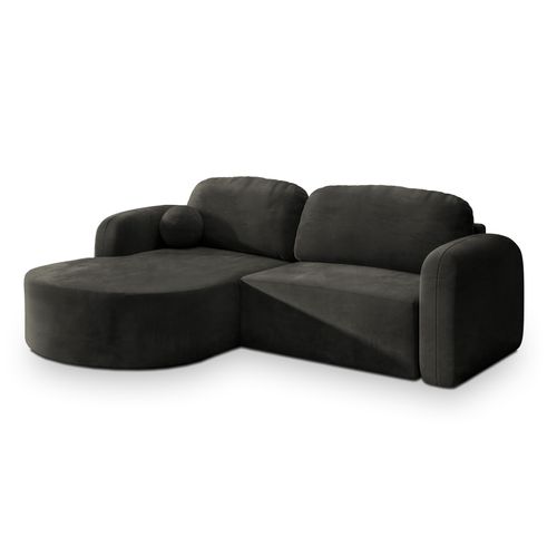 Canapé D'angle Amilia Noir En Velours Avec Fonction De Couchage