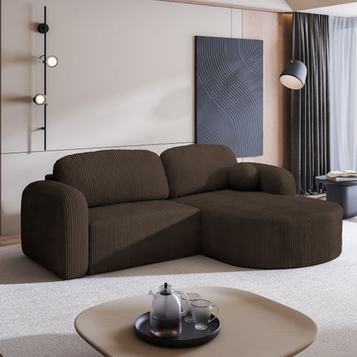 Canapé D'angle Amilia Marron En Velours Côtelé Avec Fonction De Couchage
