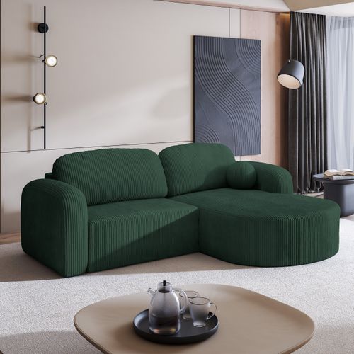 Canapé D'angle Amilia Vert En Velours Côtelé Avec Fonction De Couchage