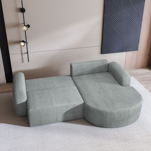 Canapé D'angle Amilia Gris Clair En Velours Côtelé Avec Fonction De Couchage