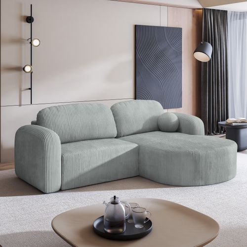 Canapé D'angle Amilia Gris Clair En Velours Côtelé Avec Fonction De Couchage