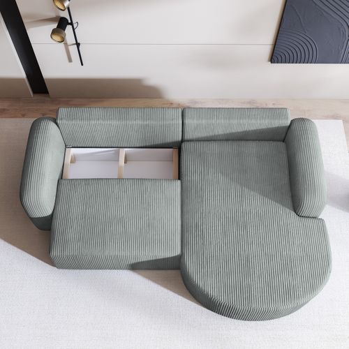 Canapé D'angle Amilia Gris Clair En Velours Côtelé Avec Fonction De Couchage
