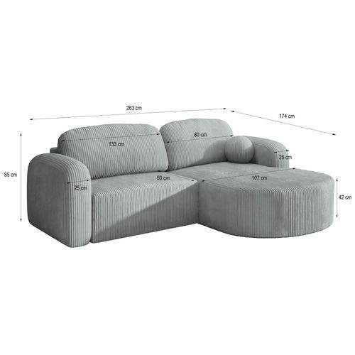 Canapé D'angle Amilia Gris Clair En Velours Côtelé Avec Fonction De Couchage