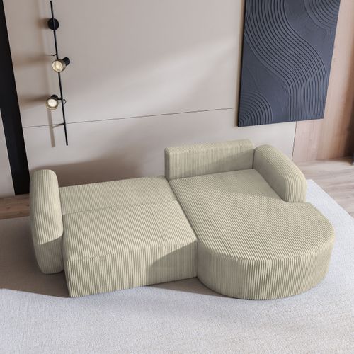 Canapé D'angle Amilia Crème En Velours Côtelé Avec Fonction De Couchage