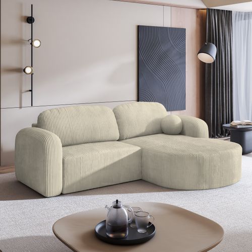 Canapé D'angle Amilia Crème En Velours Côtelé Avec Fonction De Couchage