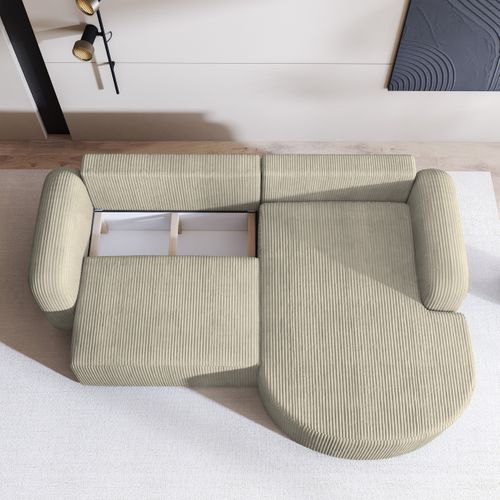 Canapé D'angle Amilia Crème En Velours Côtelé Avec Fonction De Couchage