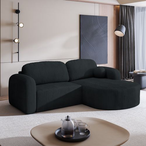 Canapé D'angle Amilia Noir En Velours Côtelé Avec Fonction De Couchage