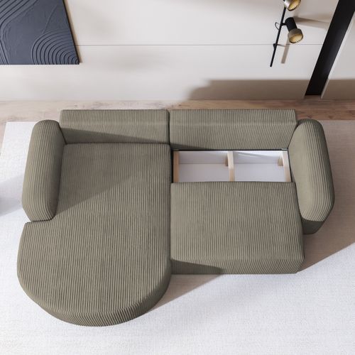 Canapé D'angle Amilia Beige En Velours Côtelé Avec Fonction De Couchage