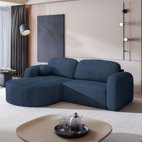 Canapé D'angle Amilia Bleu En Velours Côtelé Avec Fonction De Couchage