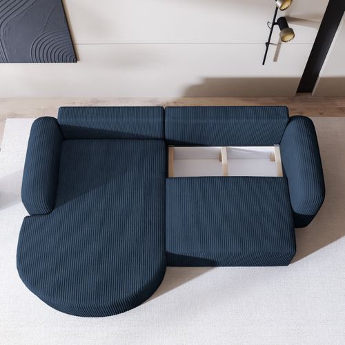 Canapé D'angle Amilia Bleu En Velours Côtelé Avec Fonction De Couchage