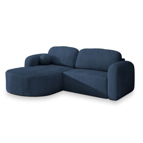 Canapé D'angle Amilia Bleu En Velours Côtelé Avec Fonction De Couchage