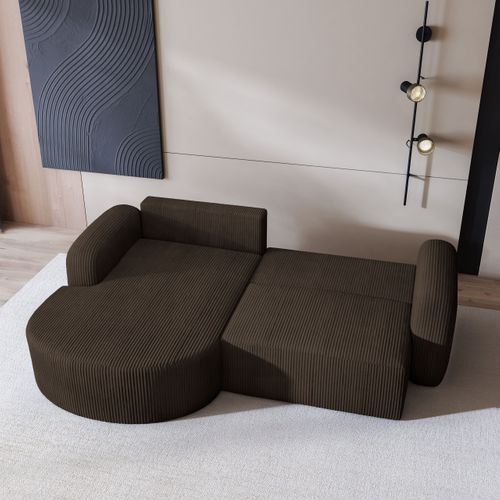 Canapé D'angle Amilia Marron En Velours Côtelé Avec Fonction De Couchage