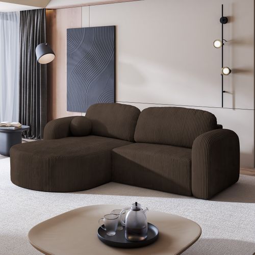 Canapé D'angle Amilia Marron En Velours Côtelé Avec Fonction De Couchage